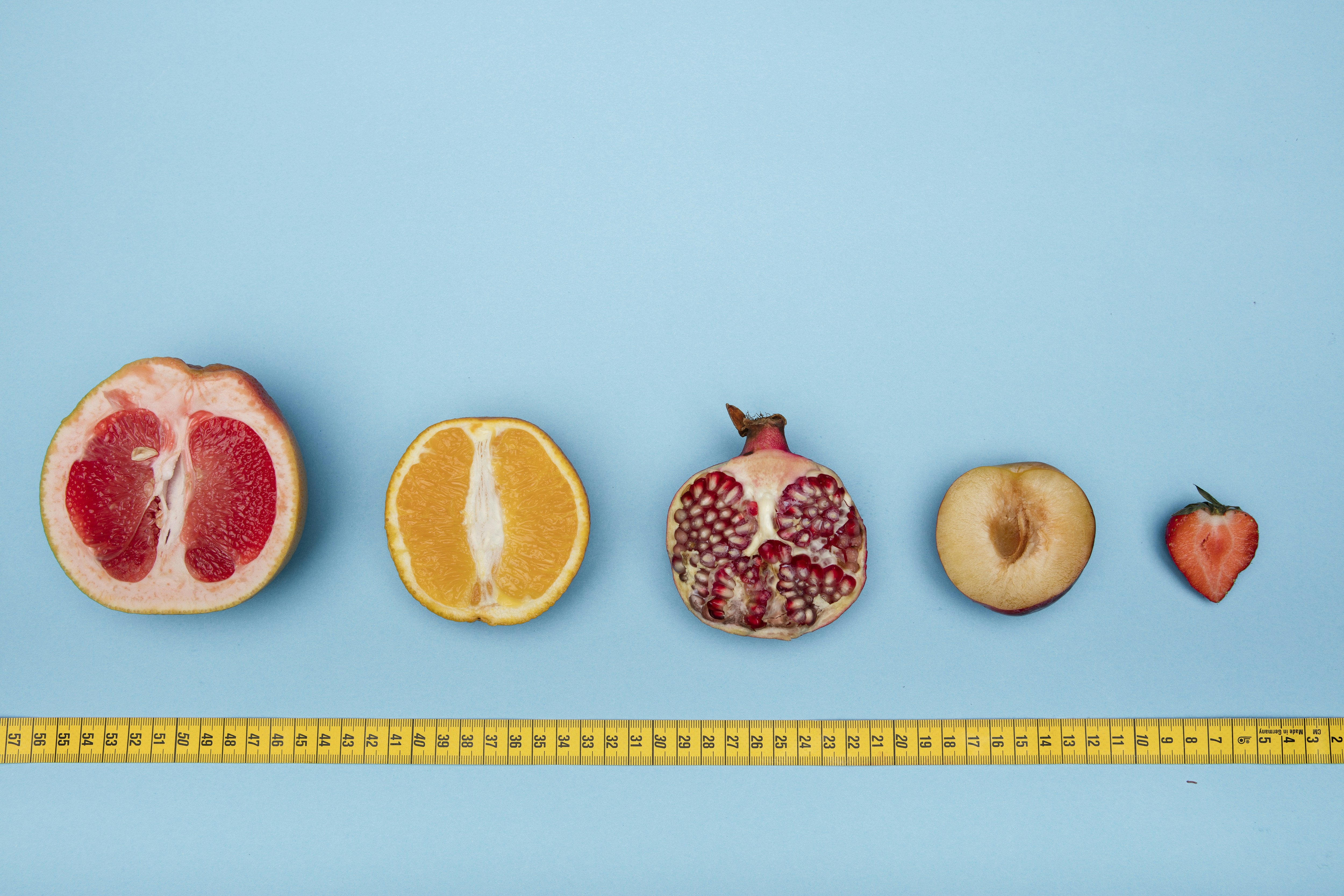 sliced fruit with measuring tape